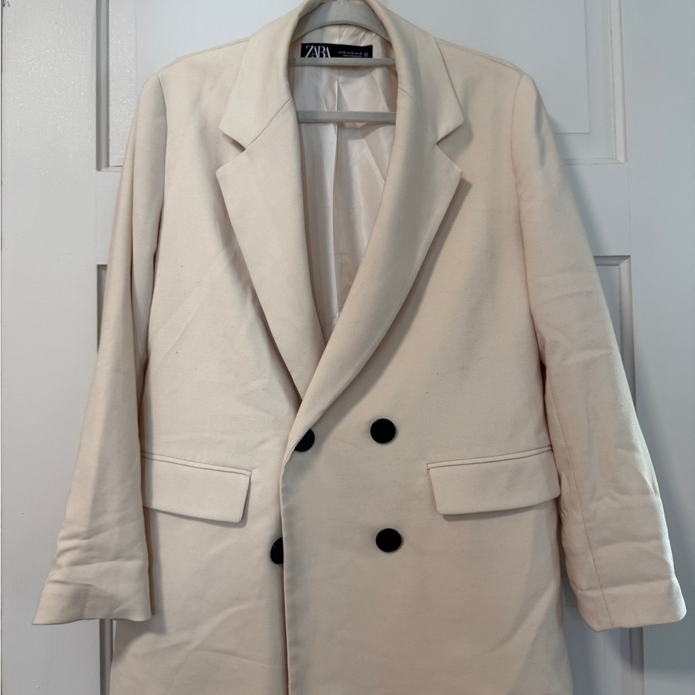 Zara Cream Double-Breasted Blazer